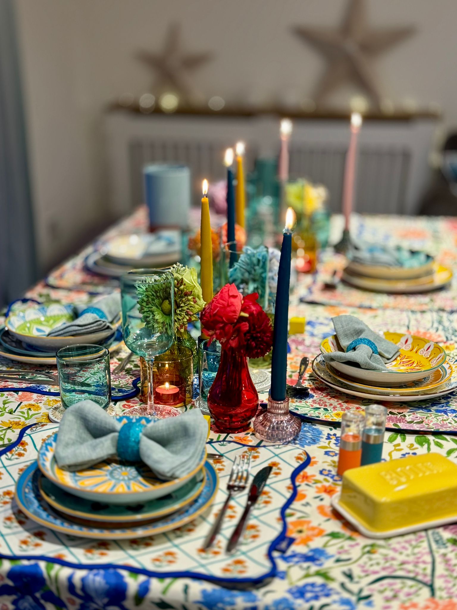 Complete Vibrant Collection tableware rental kit, packed and ready for easy setup at home or event venue
